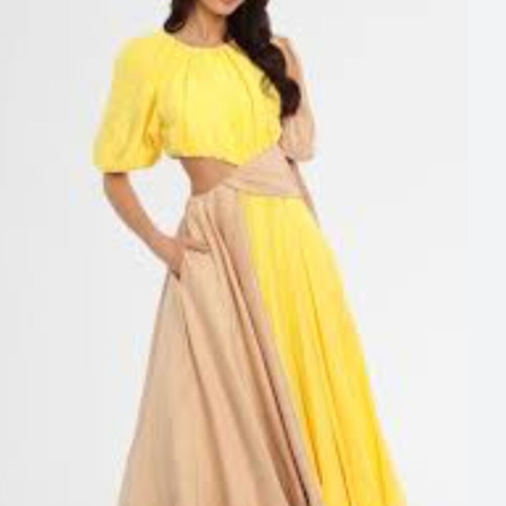 Aje Caliente Midi Dress (Yellow & Cream Gown)